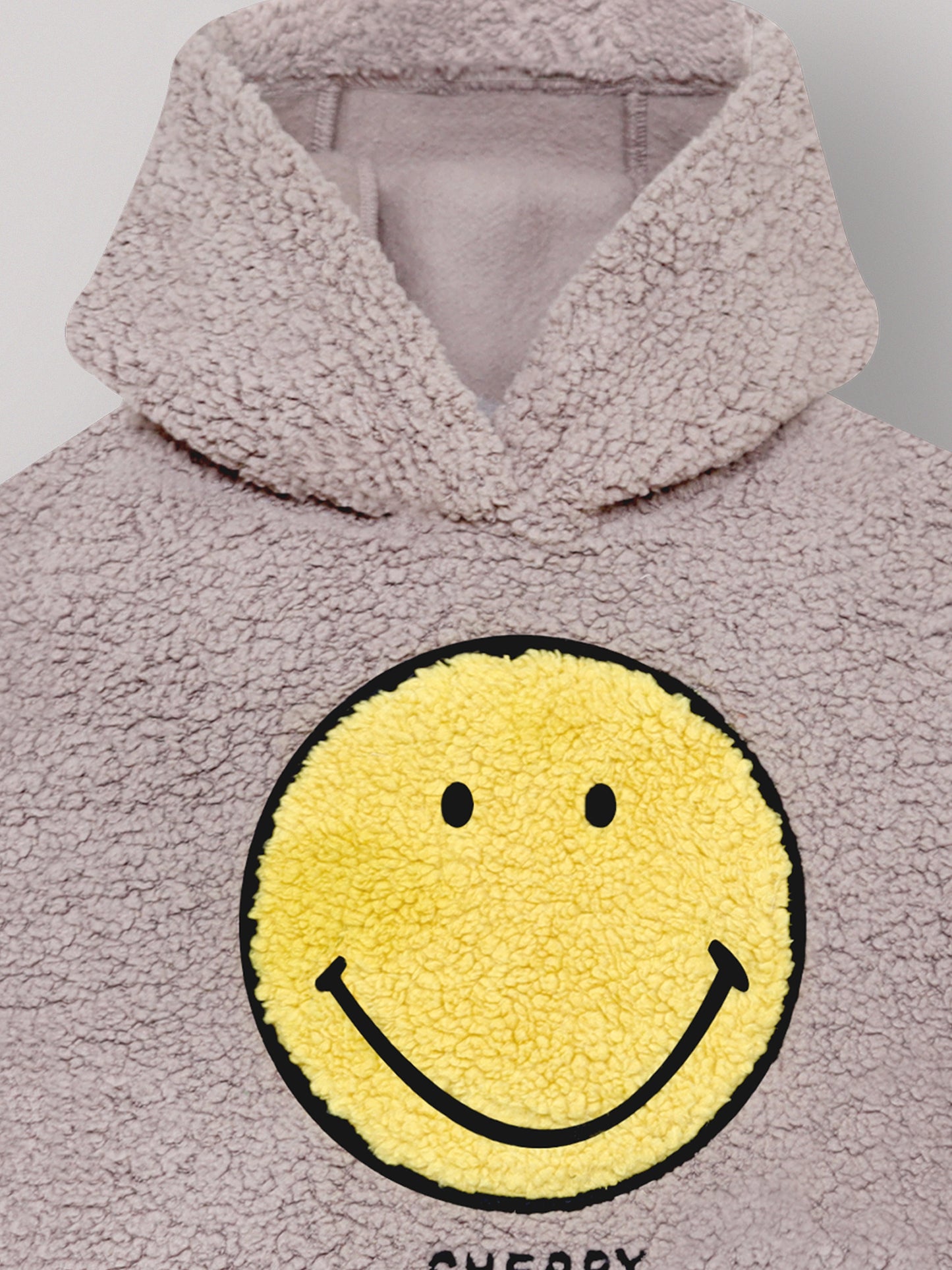 Cherry Crumble Beige Solid Applique Snug Stylish Hoodie