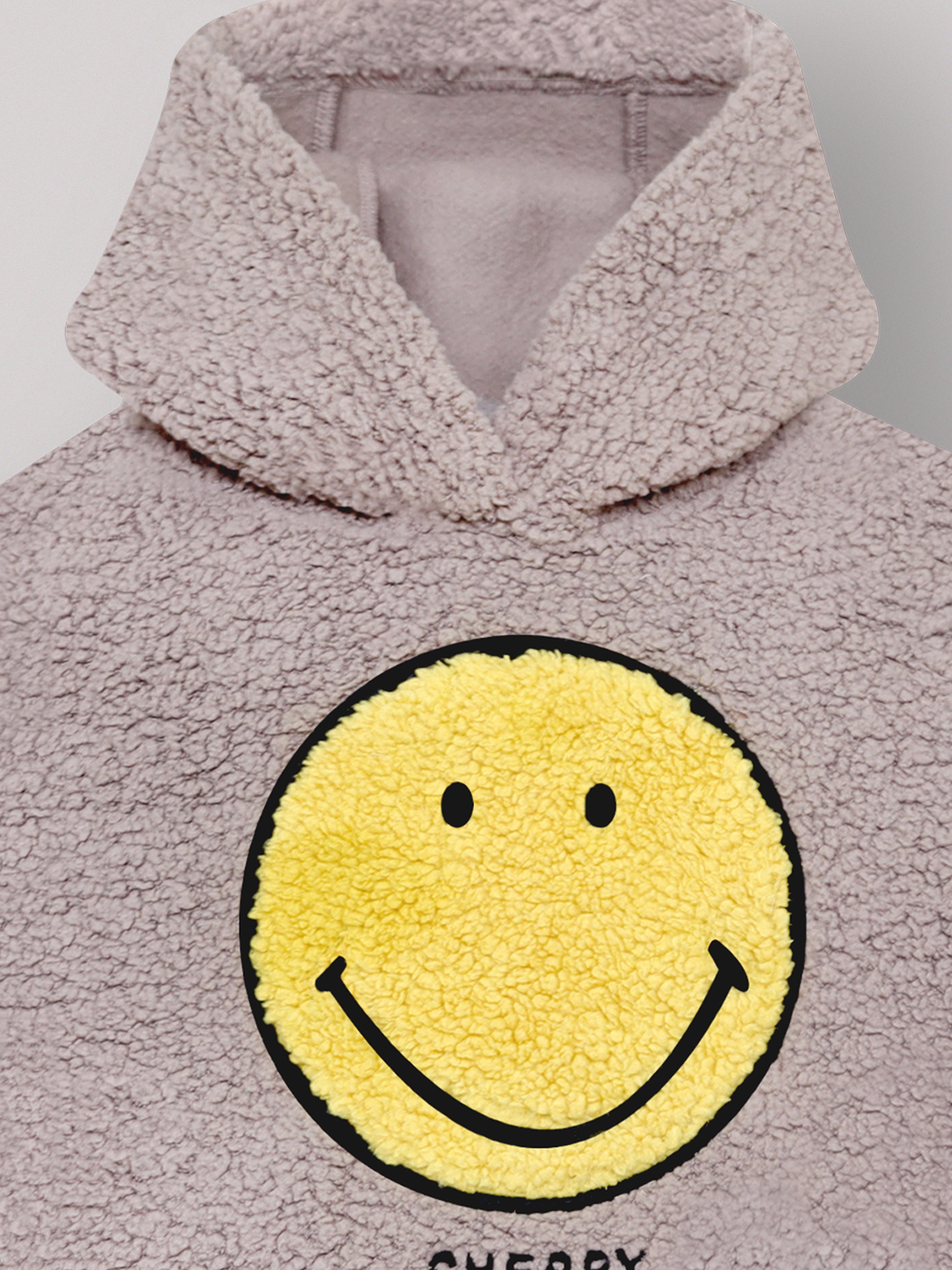 Cherry Crumble Beige Solid Applique Snug Stylish Hoodie