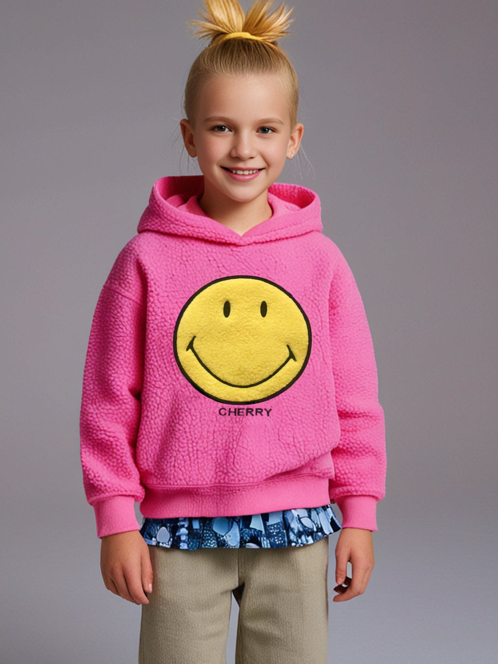 Cherry Crumble Applique Classic Pink Hoodie