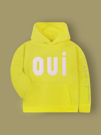 Hop around the playground in this yellow sweatshirt with your friends to have fun. With applique, the sweatshirt offers a more radiant look with the hood, cuffed full sleeves, and kangaroo pockets.