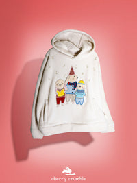 Cream Solid Applique Embroidered Cute Classic Winter Sweatshirt