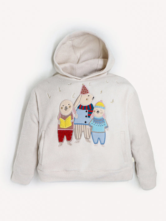 Cherry Crumble Cream Solid Applique Embroidered Cute Classic Winter Sweatshirt