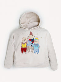 Cream Solid Applique Embroidered Cute Classic Winter Sweatshirt