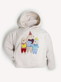 Cream Solid Applique Embroidered Cute Classic Winter Sweatshirt