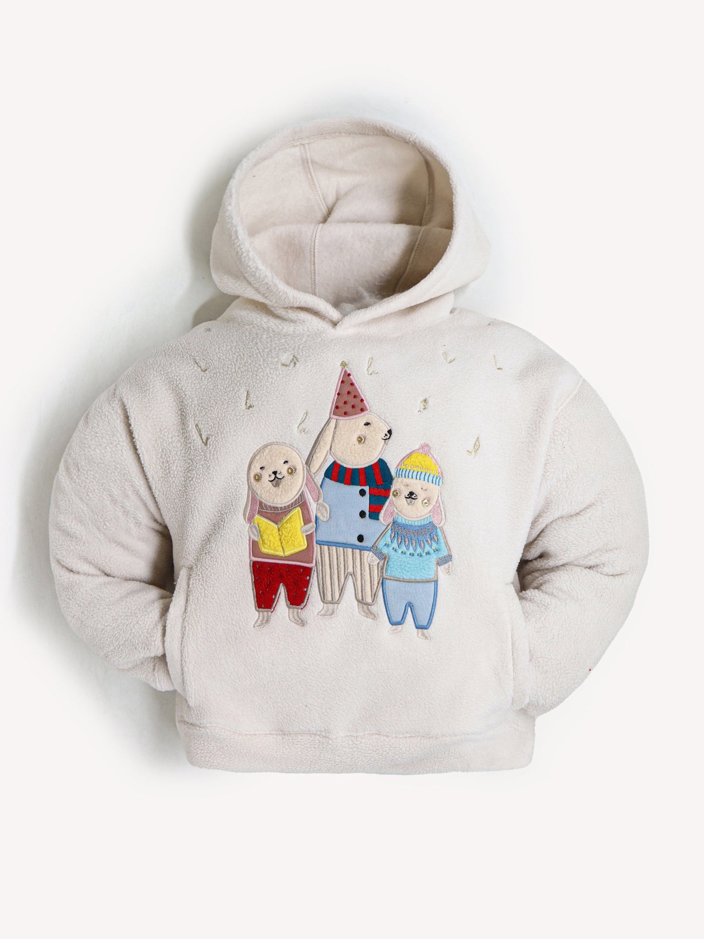 Cherry Crumble Cream Solid Applique Embroidered Cute Classic Winter Sweatshirt