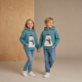 Sweat-shirt gracieux appliqué de couleur sarcelle unie