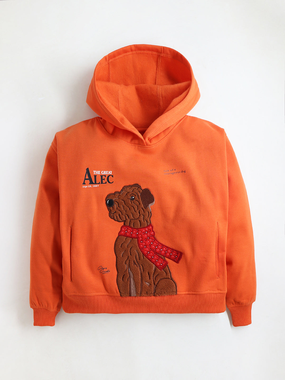 Cherry Crumble Orange Printed Applique Sweet Elegant Winter Sweatshirt