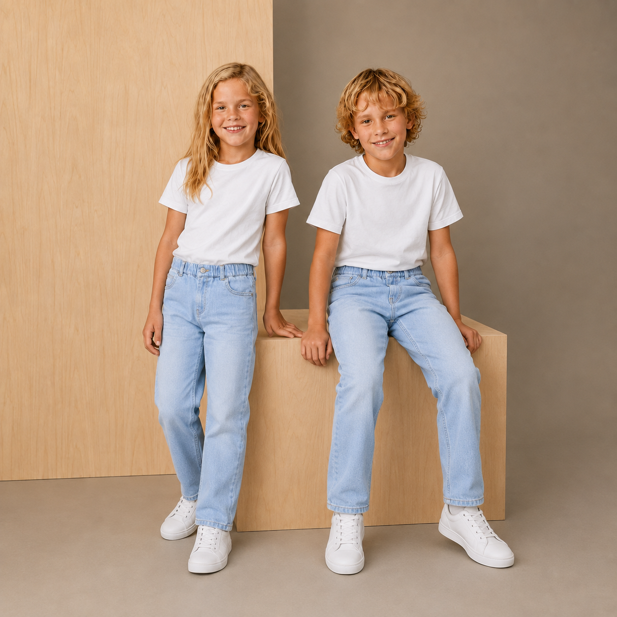 Jeans d'été unisexe bleu délavé/délavé