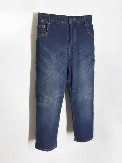 Cherry Crumble Blue Dyed/Washed Denim Casual Wear Easy Fit Summer Jeans For Boys And Girls