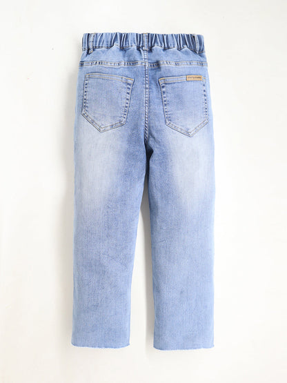 Cherry Crumble Denim Blue Dyed/Washed Denim Casual Wear Straight Fit Summer Jeans For Boys And Girls