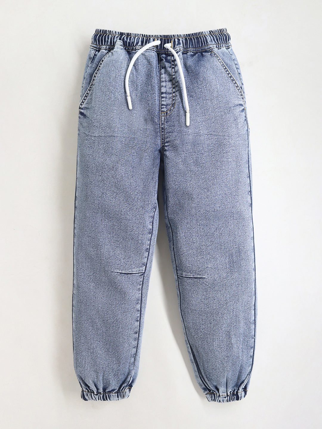 Cherry Crumble Light Denim Blue Dyed/Washed Denim Casual Wear Baggy Fit Summer Joggers For Boys And Girls