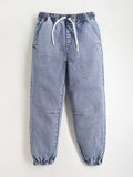 Cherry Crumble Light Denim Blue Dyed/Washed Denim Casual Wear Baggy Fit Summer Joggers For Boys And Girls