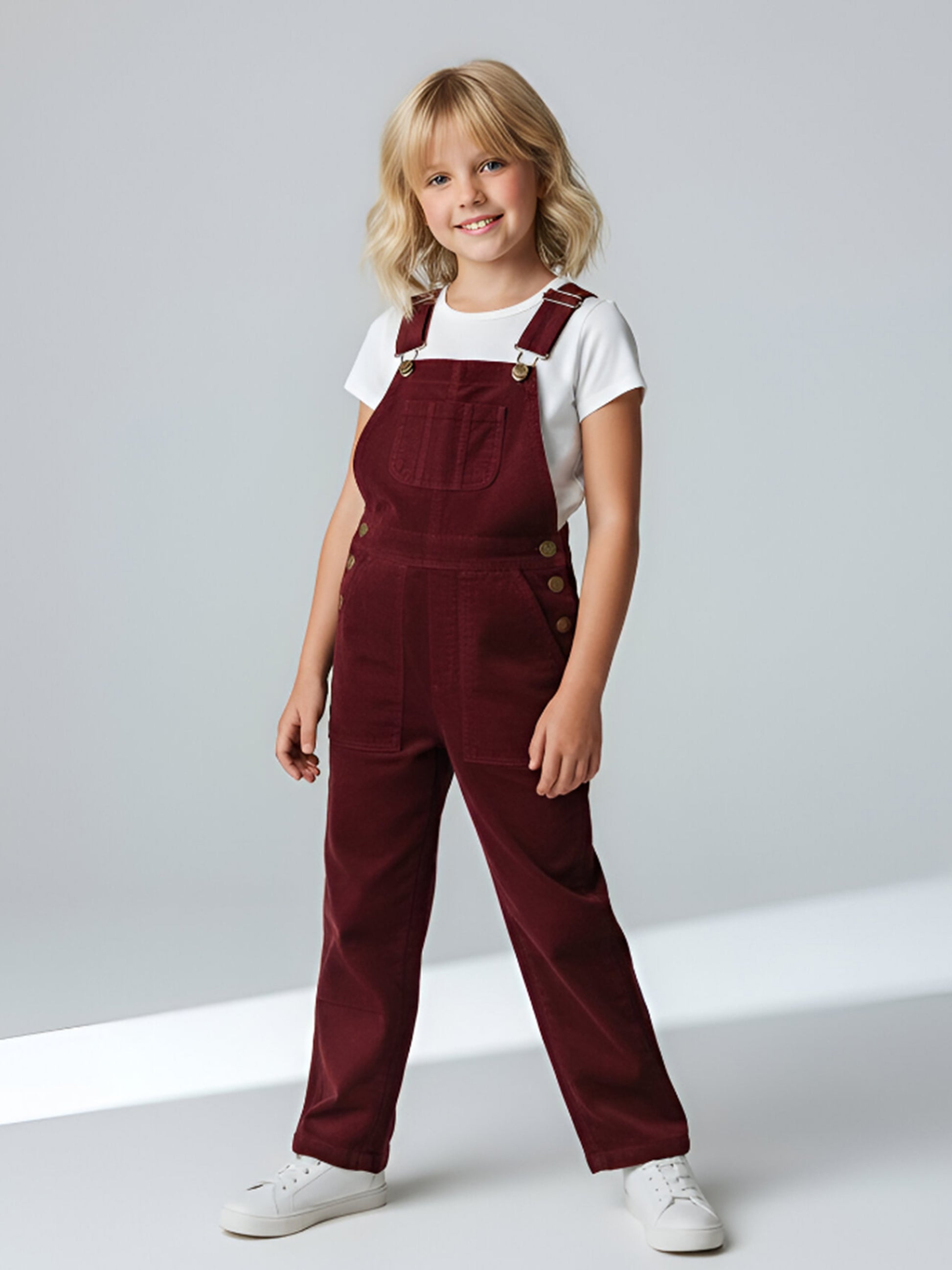 Cherry Crumble maroon cotton dungaree for girls