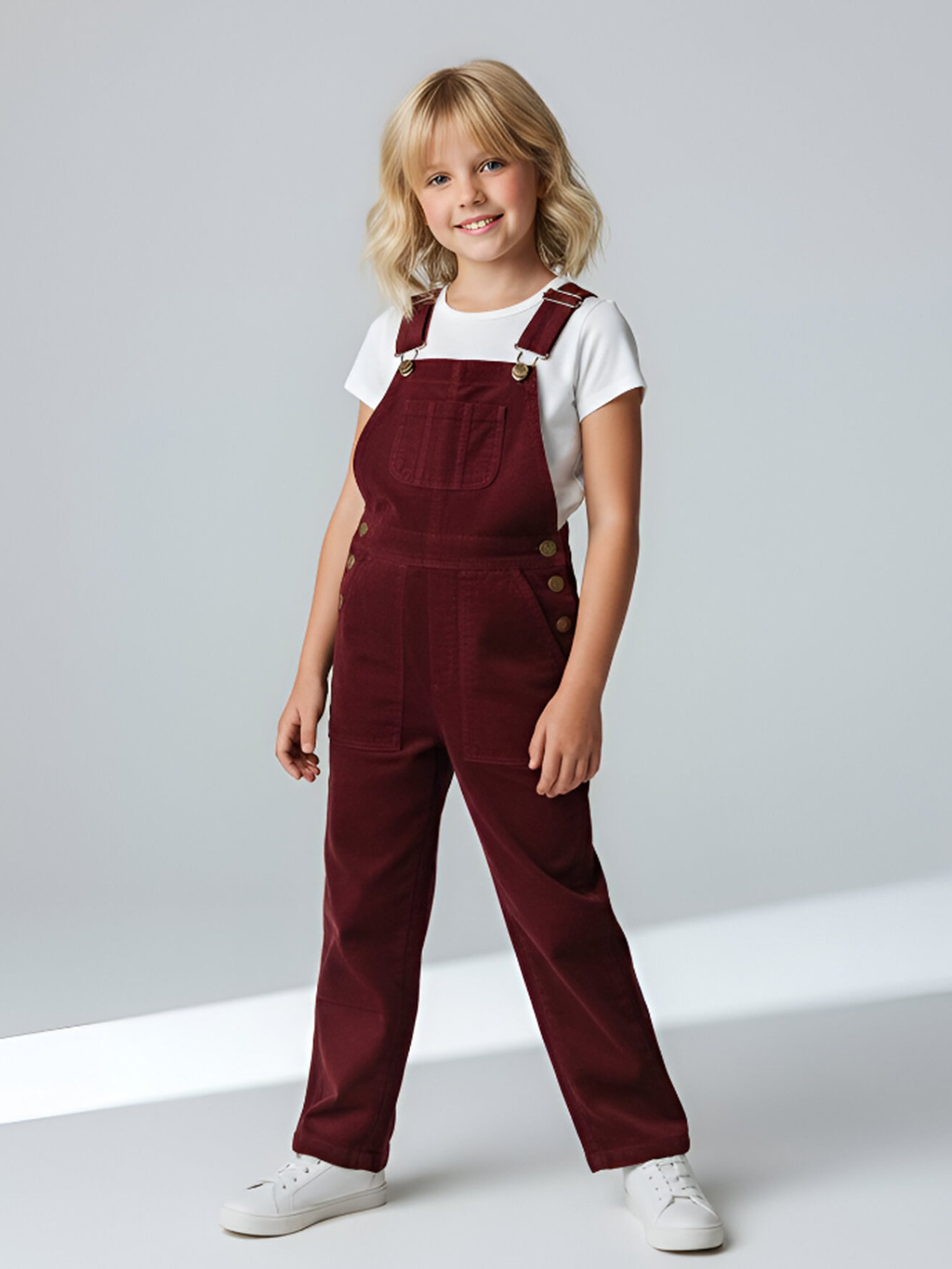 Cherry Crumble maroon cotton dungaree for girls