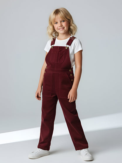 Cherry Crumble maroon cotton dungaree for girls
