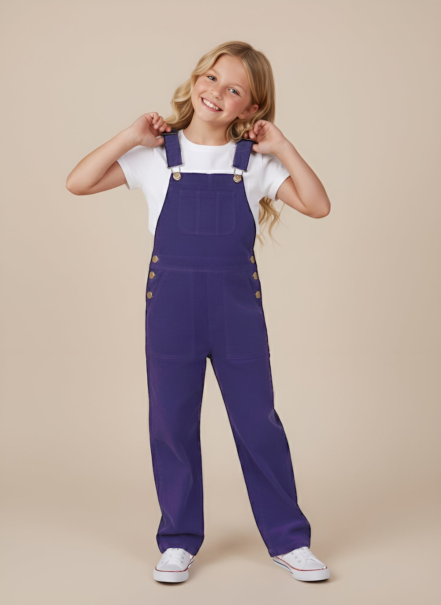 Cherry Crumble navy blue cotton dungaree for girls