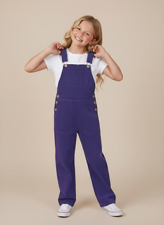 Cherry Crumble navy blue cotton dungaree for girls