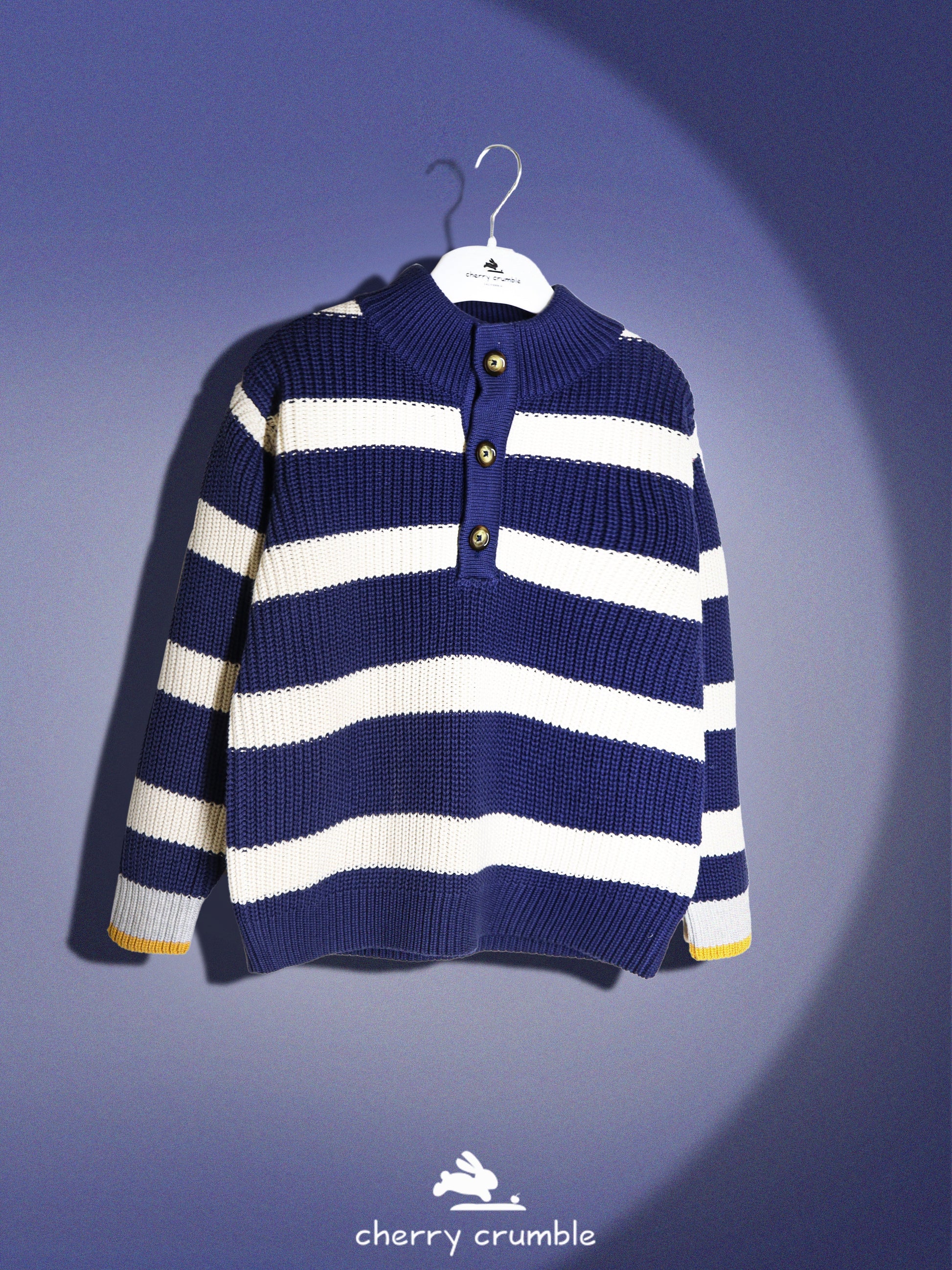 Cherry Crumble Navy Blue White Striped Lovely Winter Sweater