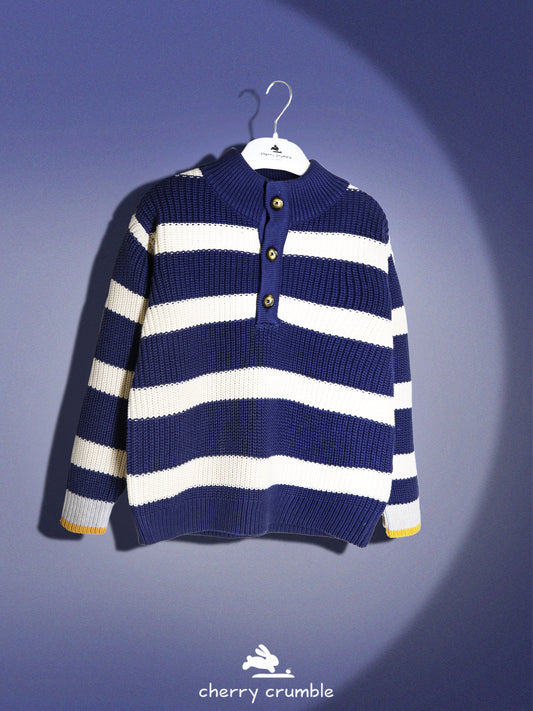 Cherry Crumble Navy Blue White Striped Lovely Winter Sweater