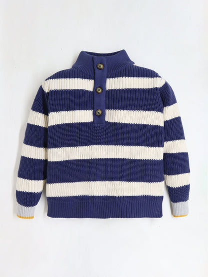 Cherry Crumble Navy Blue White Striped Lovely Winter Sweater