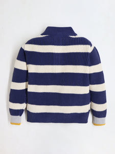 Cherry Crumble Unisex Navy Blue & off White Striped Sweater