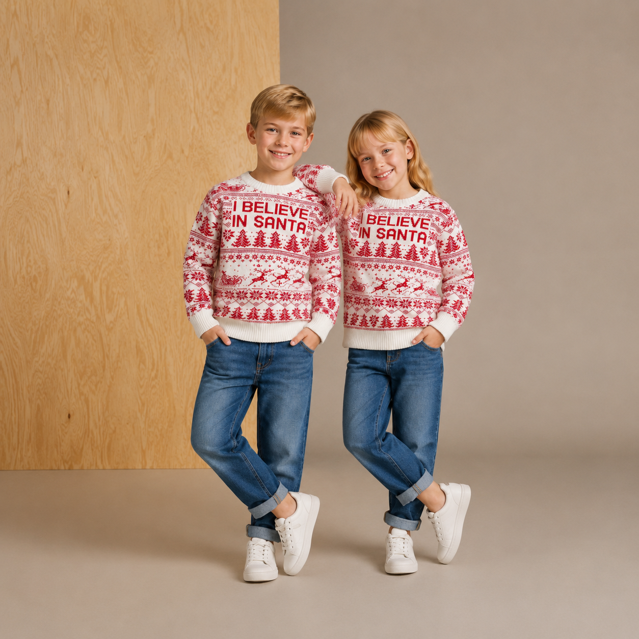Cozy Cream & Red Christmas Sweater