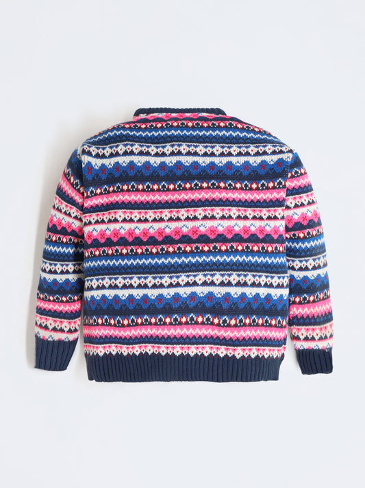 Cherry Crumble Multicolor Intarsia Embroidered Sweet Winter Sweater