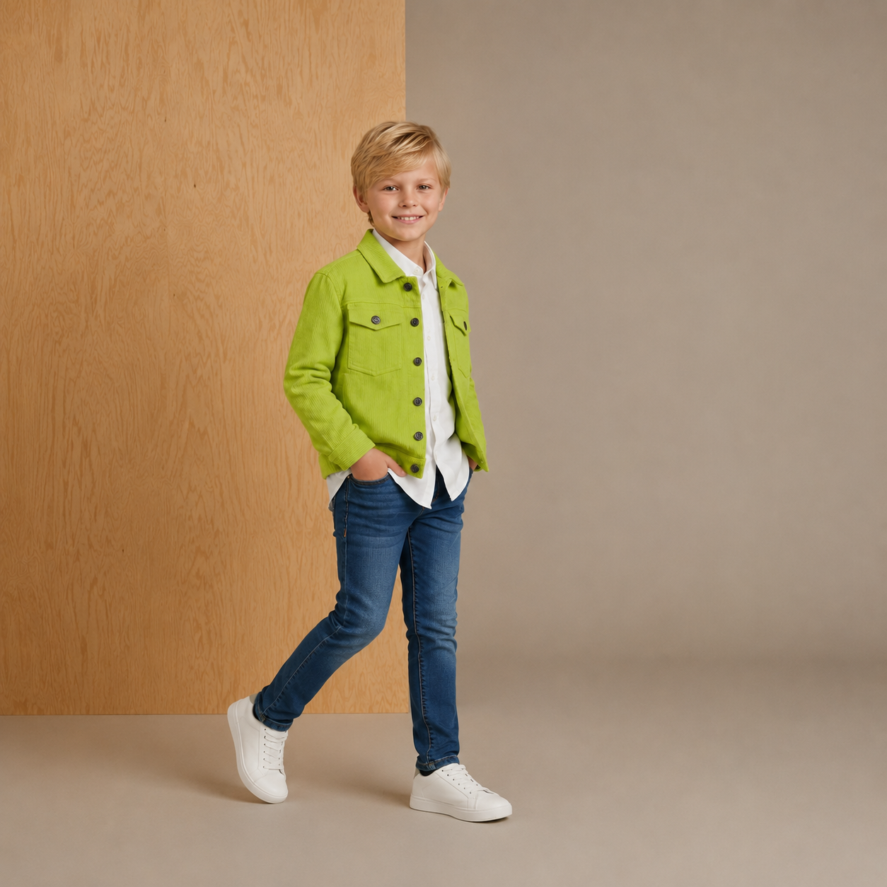 Neon Green Corduroy Solid Unisex Jacket