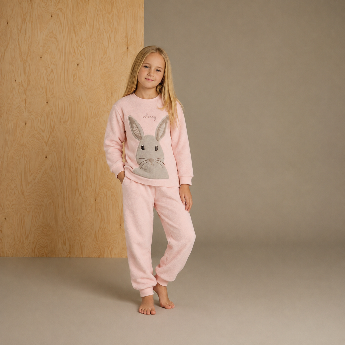 Peach Solid Applique Cozy Winter Nightsuit