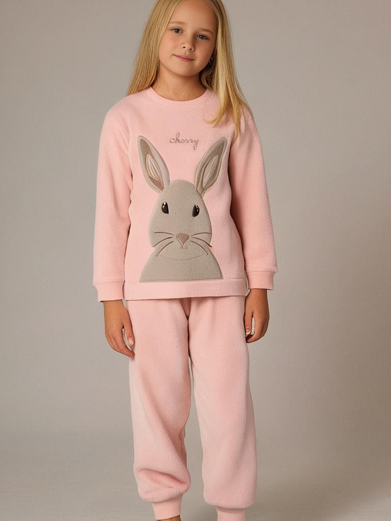 Cherry Crumble Peach Solid Applique Cozy Winter Nightsuit