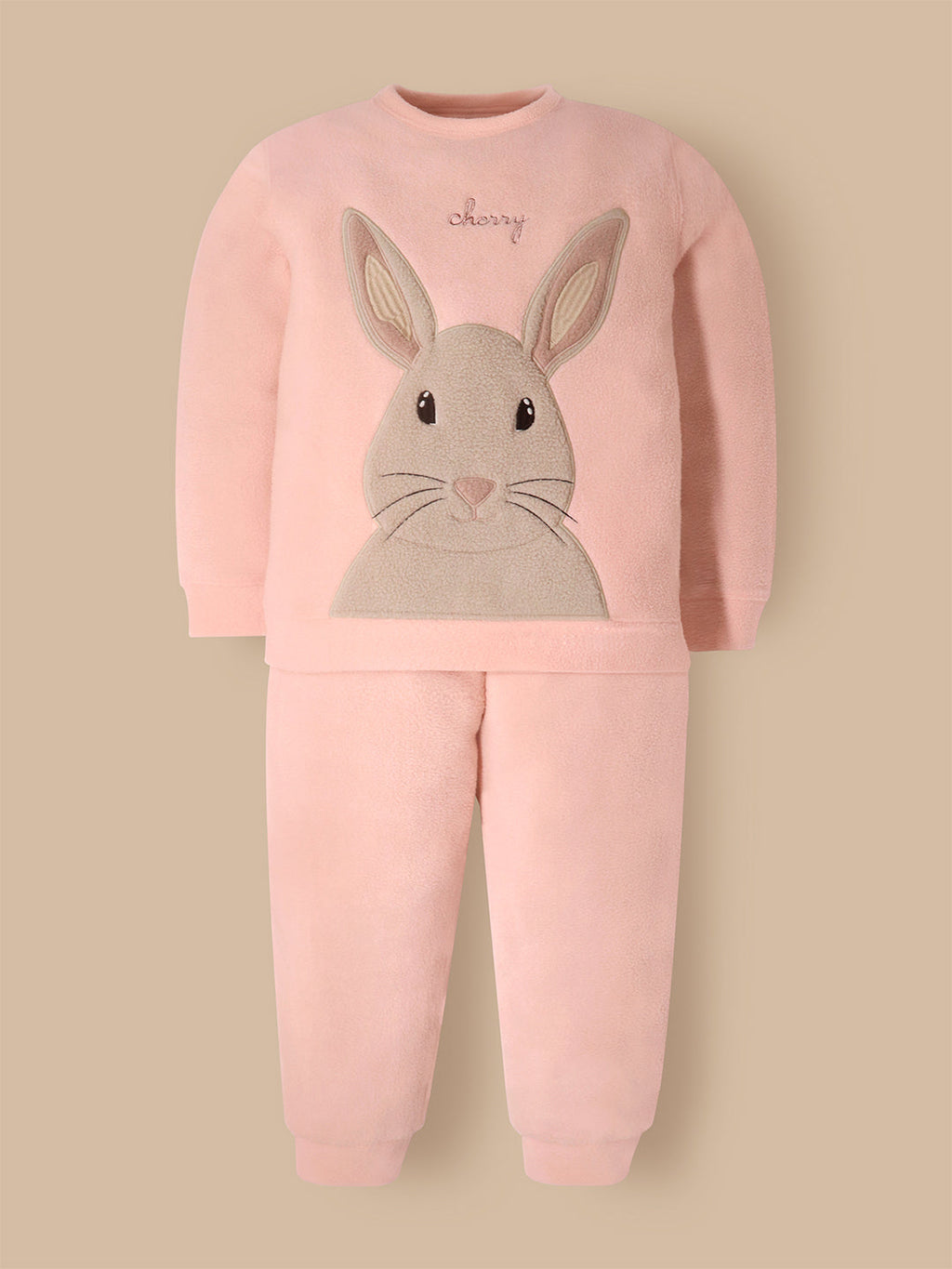 Cherry Crumble Peach Solid Applique Cozy Winter Nightsuit