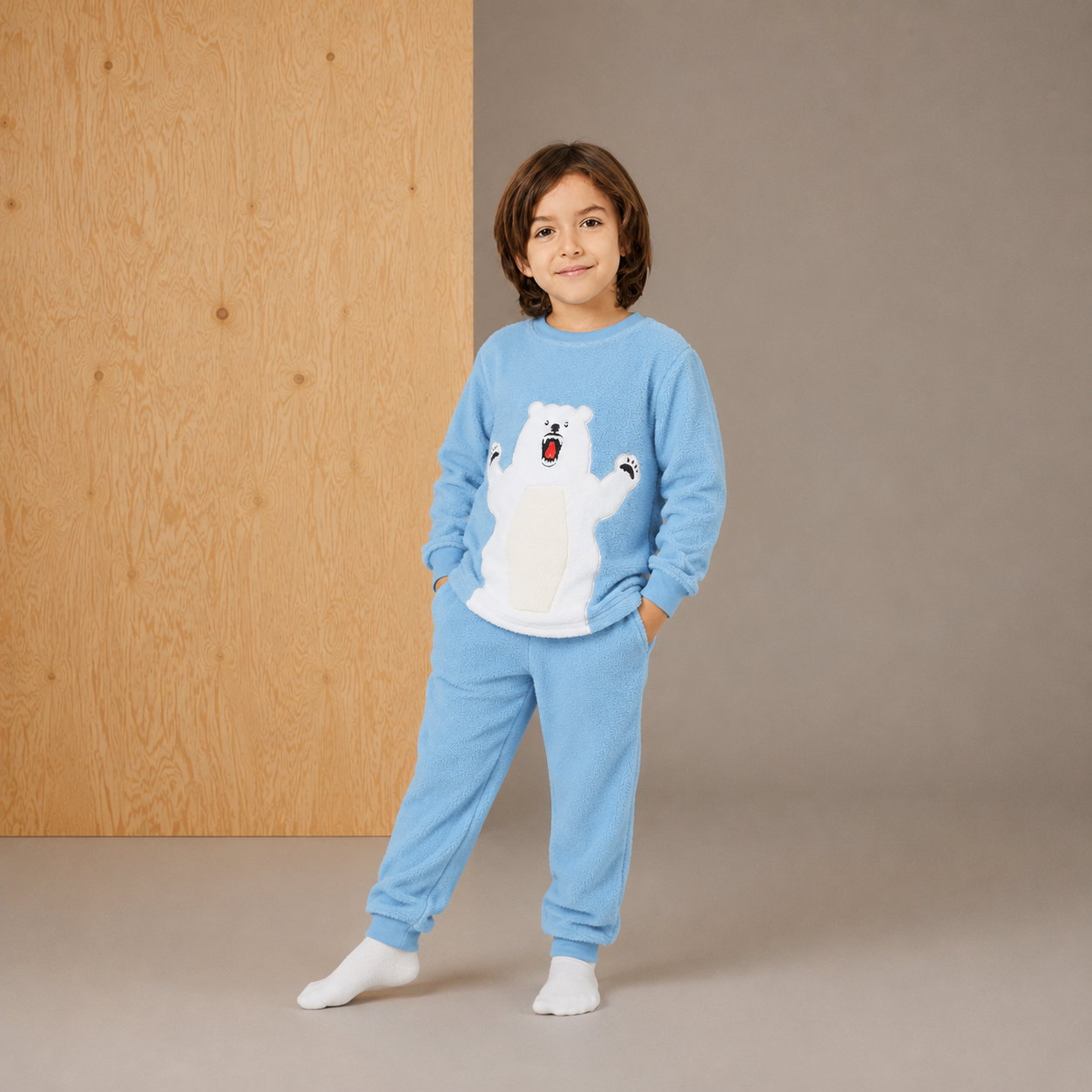 Sky Blue Applique Snug Smart Winter Nightsuit