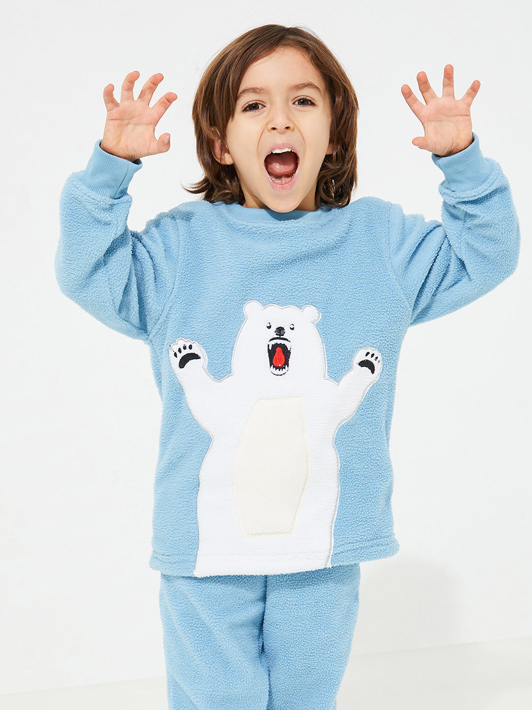 Cherry Crumble Sky Blue Applique Snug Smart Winter Nightsuit