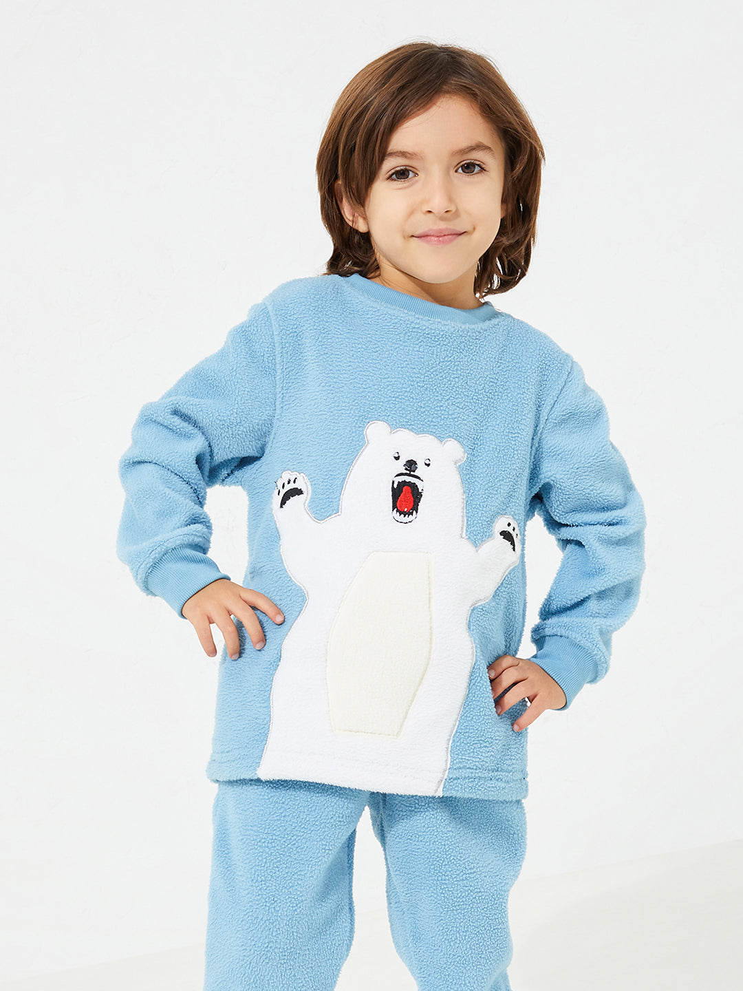 Cherry Crumble Sky Blue Applique Snug Smart Winter Nightsuit