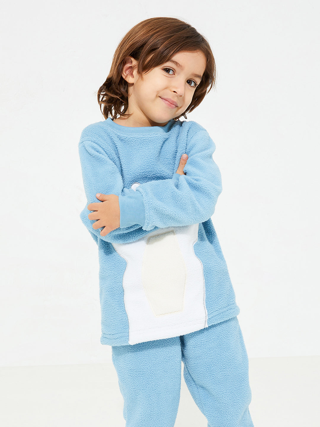 Cherry Crumble Sky Blue Applique Snug Smart Winter Nightsuit
