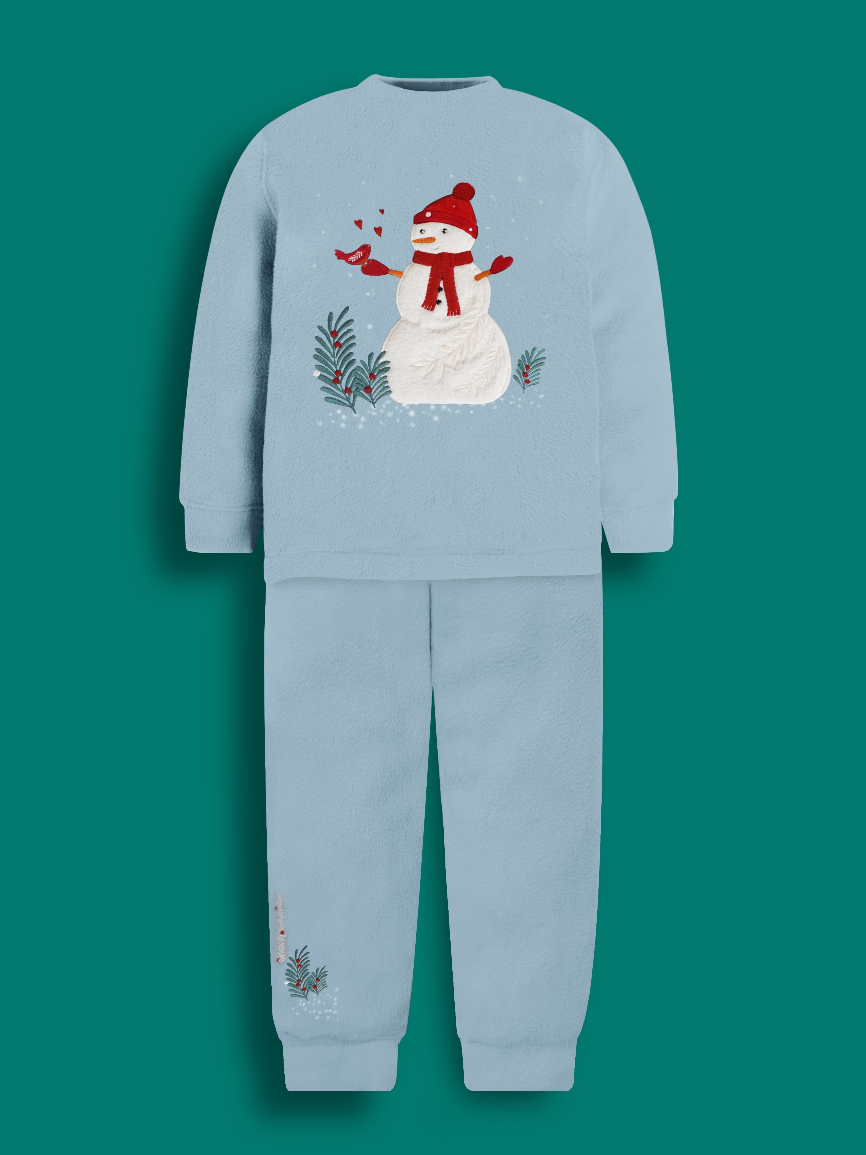 Cherry Crumble Sky Blue Solid Applique Adorable Winter Nightsuit