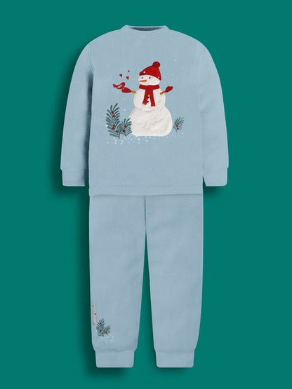 Cherry Crumble Sky Blue Solid Applique Adorable Winter Nightsuit