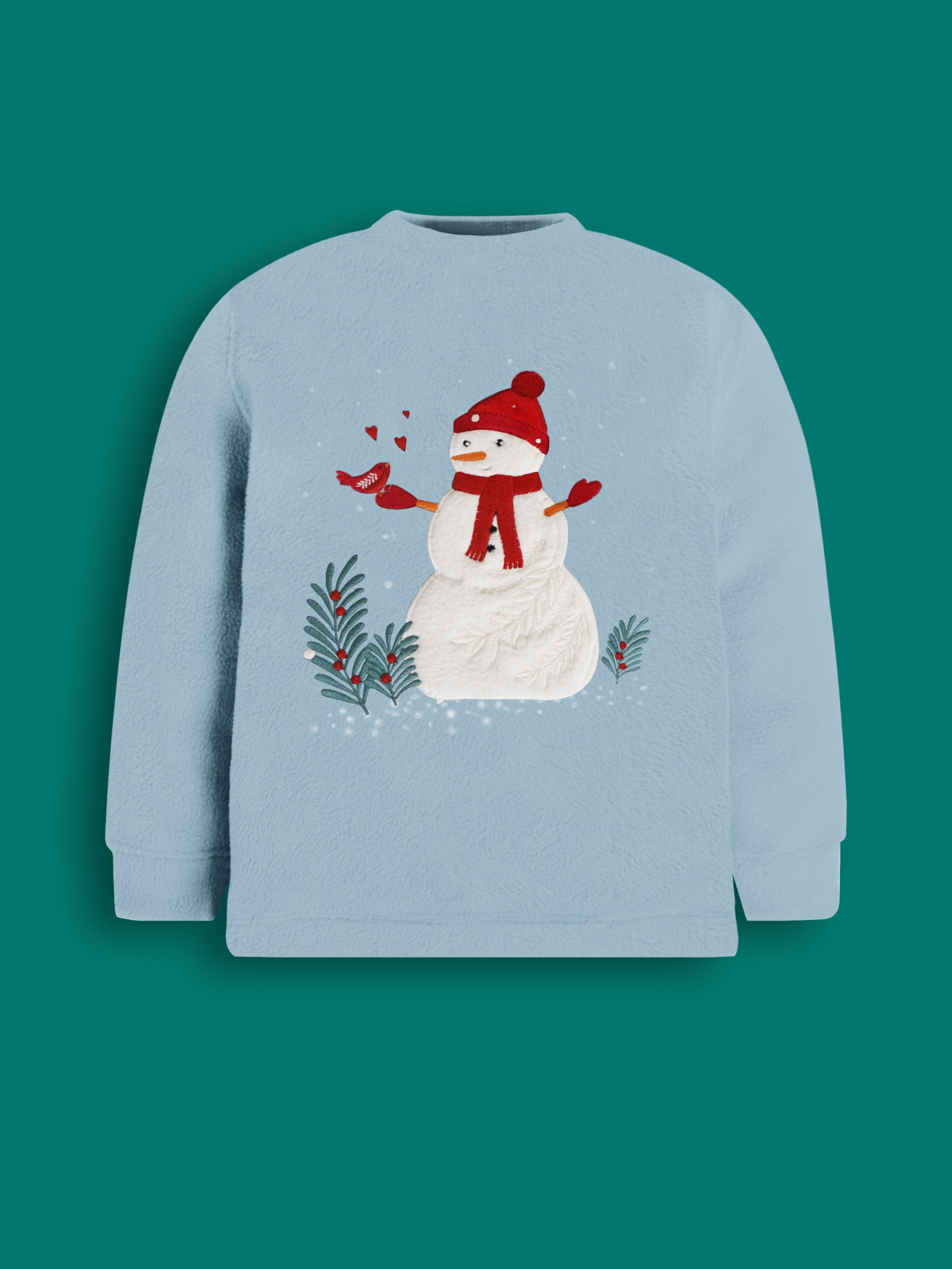 Cherry Crumble Sky Blue Solid Applique Adorable Winter Nightsuit