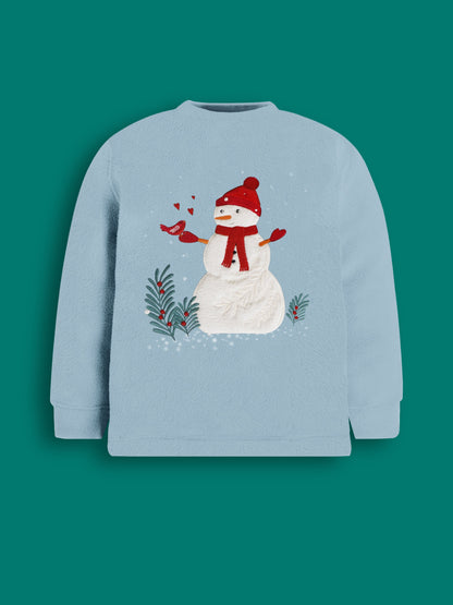 Cherry Crumble Sky Blue Solid Applique Adorable Winter Nightsuit