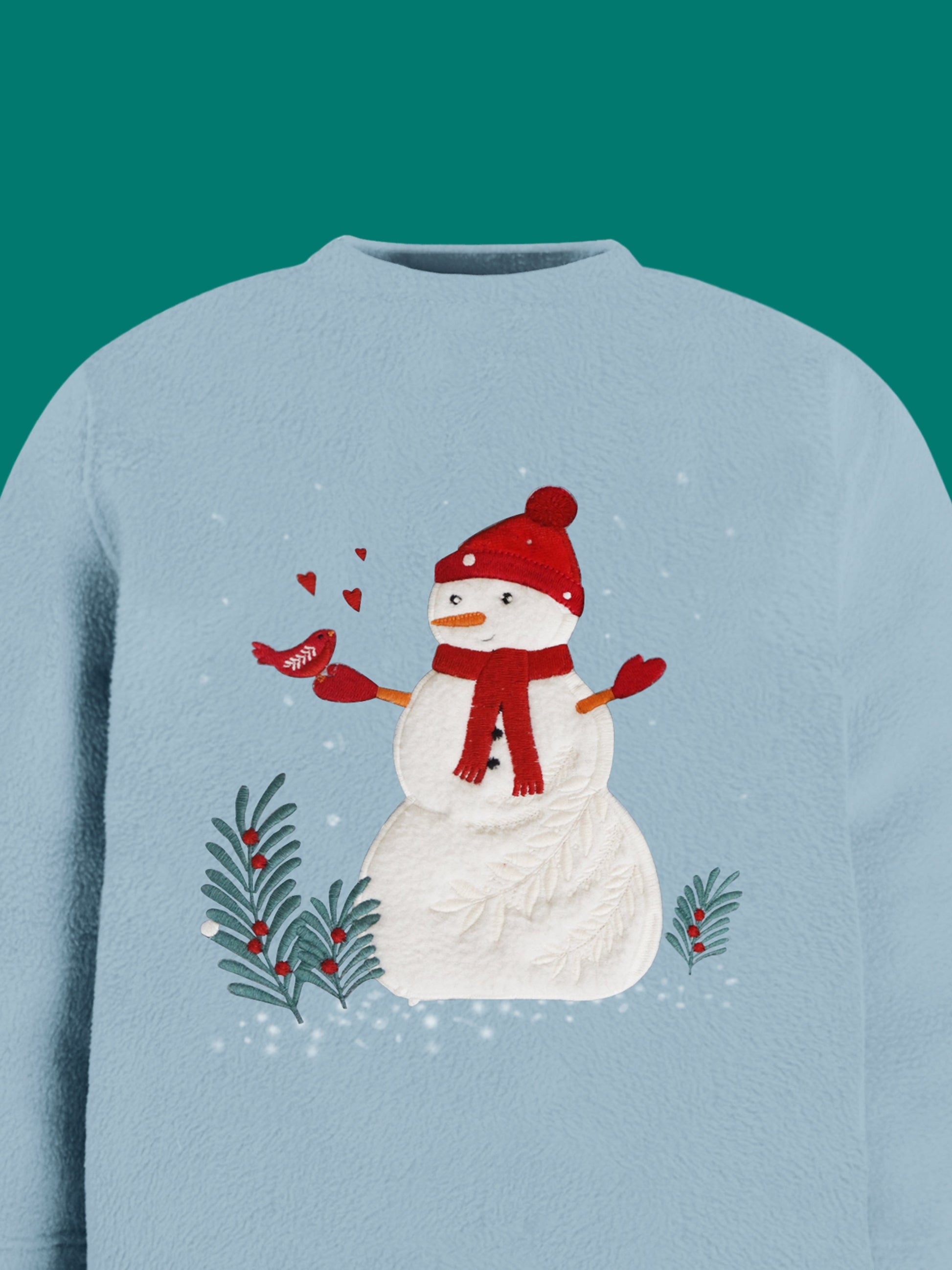 Cherry Crumble Sky Blue Solid Applique Adorable Winter Nightsuit