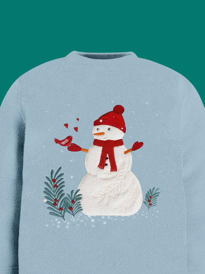 Cherry Crumble Sky Blue Solid Applique Adorable Winter Nightsuit