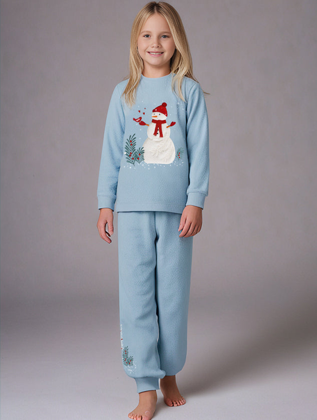 Cherry Crumble Sky Blue Solid Applique Adorable Winter Nightsuit