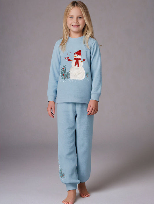 Cherry Crumble Sky Blue Solid Applique Adorable Winter Nightsuit