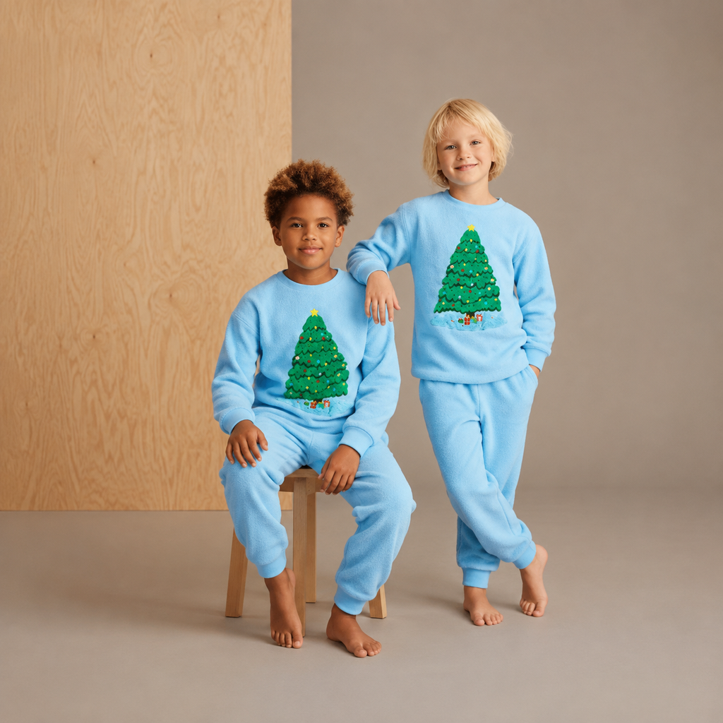 Pyjama de Noël douillet bleu ciel