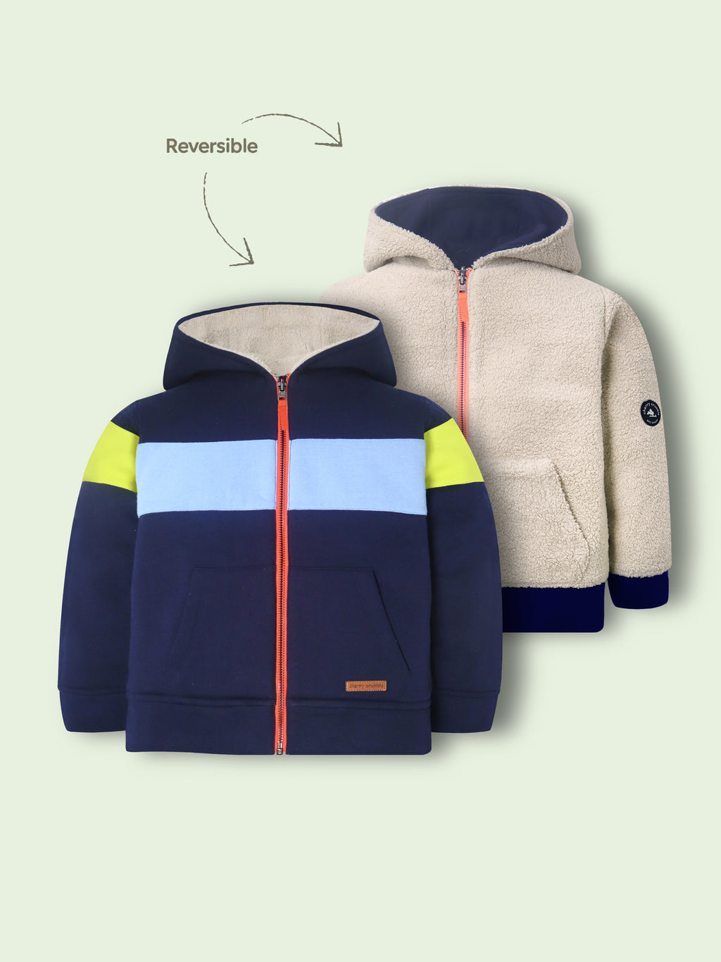 Gemütliche Color-Block Wendejacke mit Kapuze