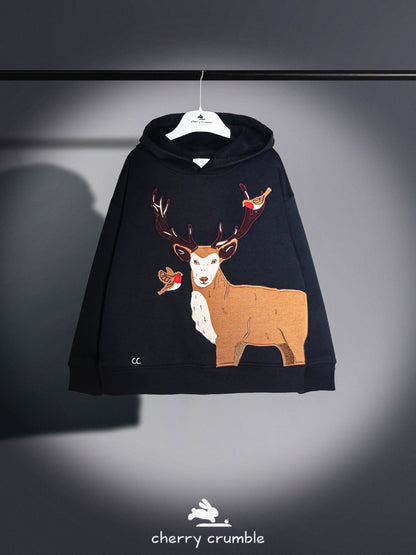 Cherry Crumble Black Solid Applique Embroidered Sweet Elegant Winter Sweatshirt