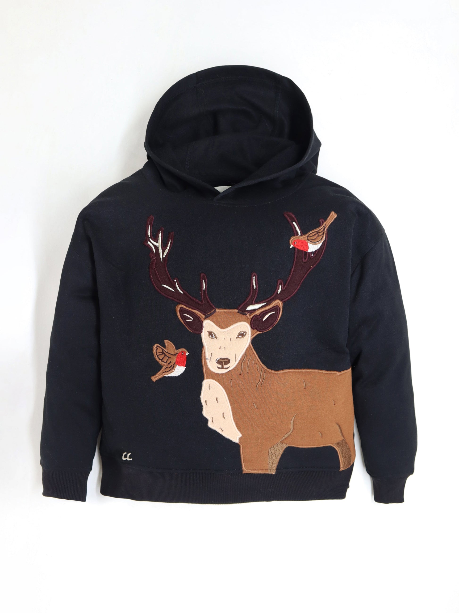 Cherry Crumble Black Solid Applique Embroidered Sweet Elegant Winter Sweatshirt