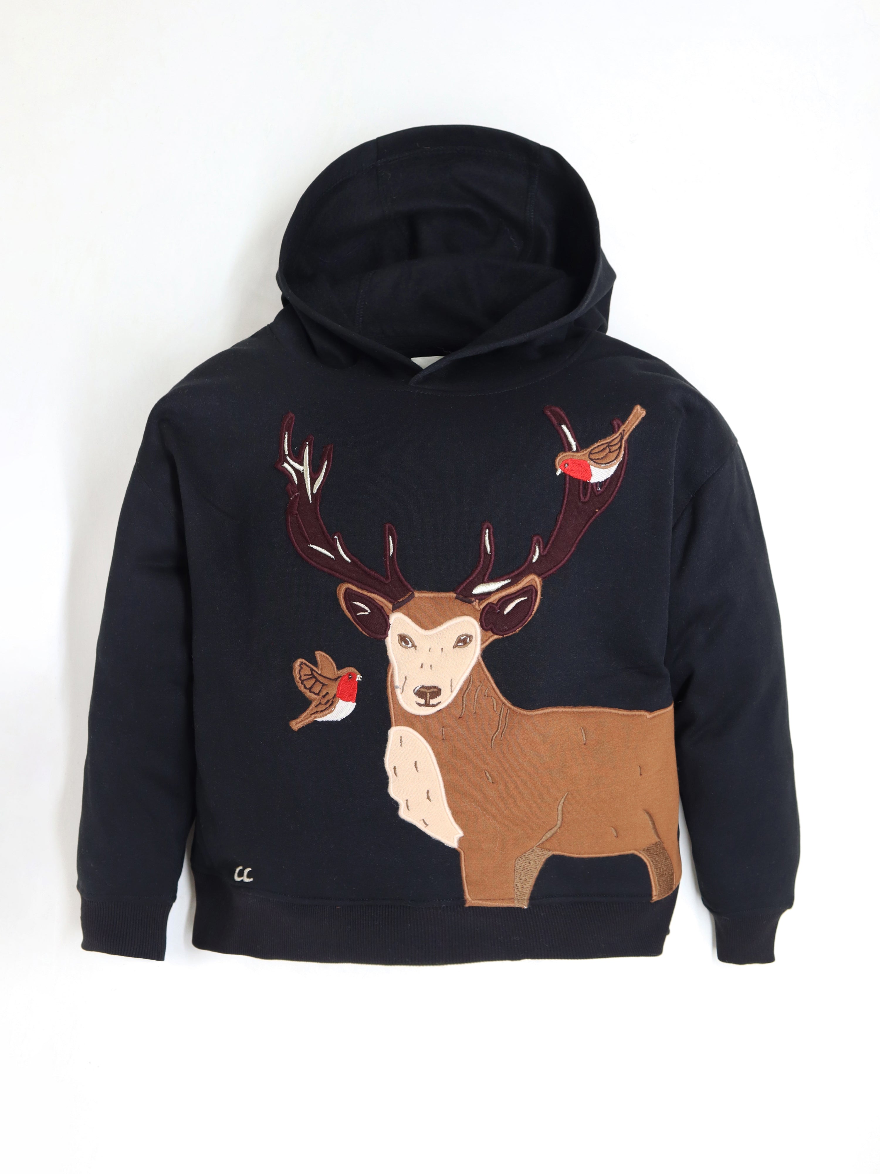 Cherry Crumble Black Solid Applique Embroidered Sweet Elegant Winter Sweatshirt