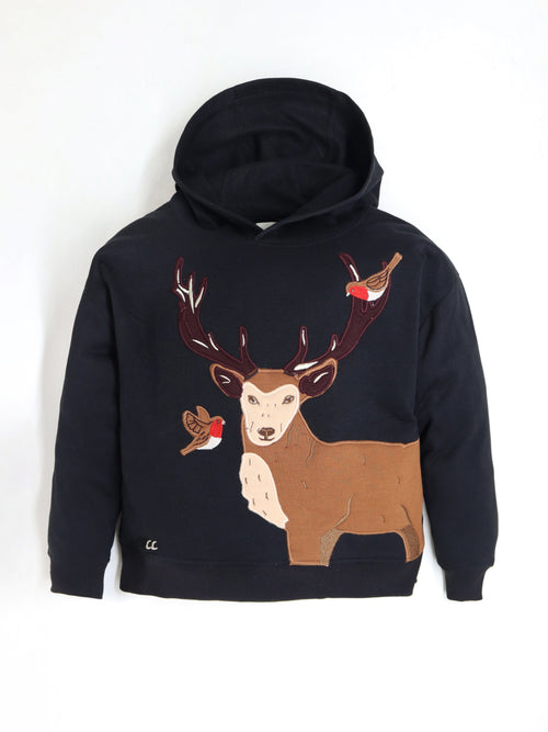 Cherry Crumble Black Solid Applique Embroidered Sweet Elegant Winter Sweatshirt