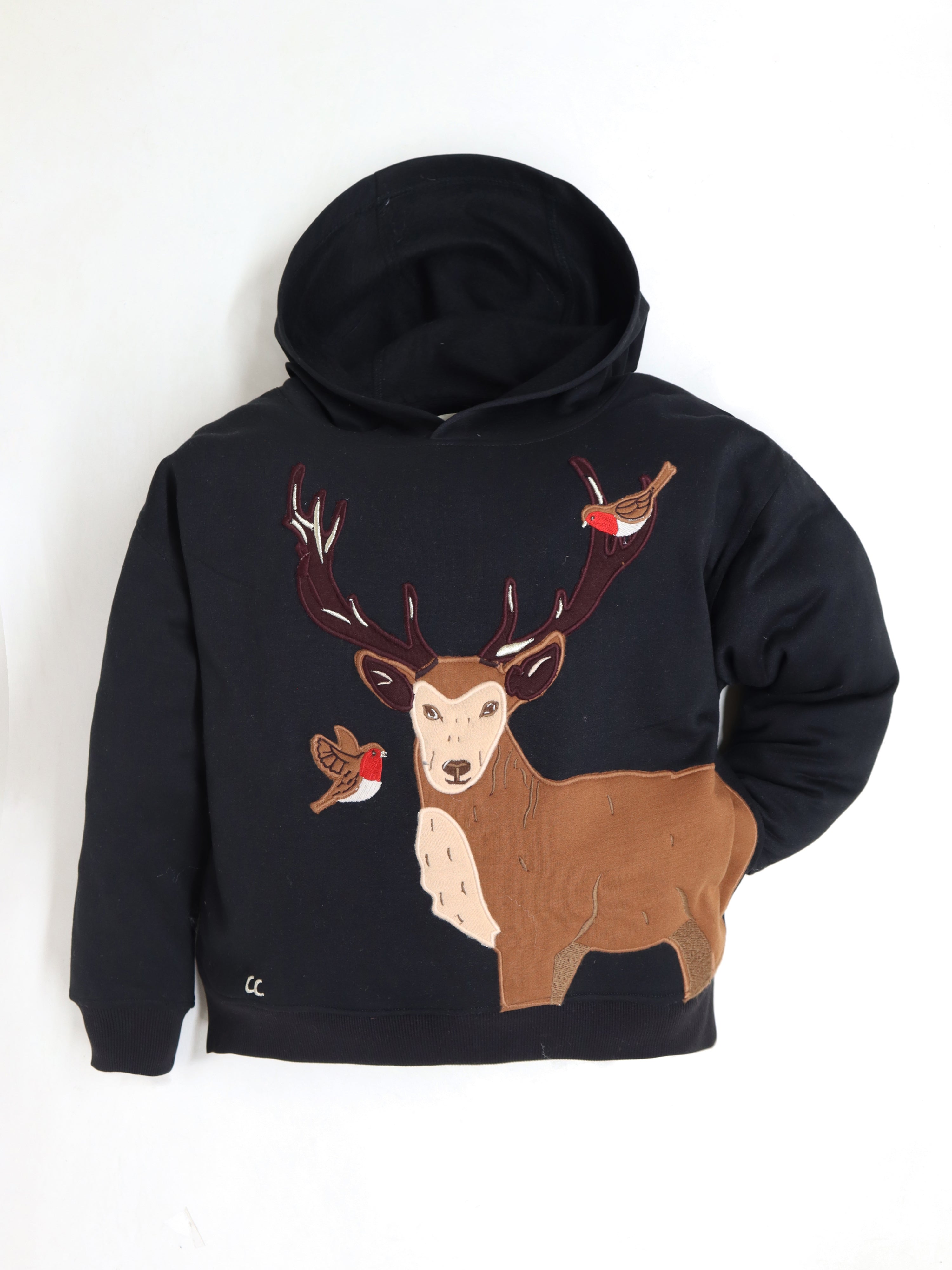 Cherry Crumble Black Solid Applique Embroidered Sweet Elegant Winter Sweatshirt
